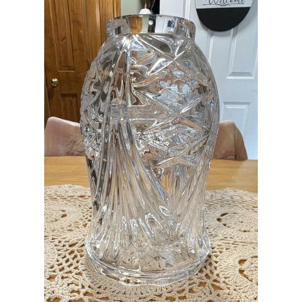 Crystal Hurricane Candle Holder 2 Piece Pedestal Base Cut Glass Centerpiece